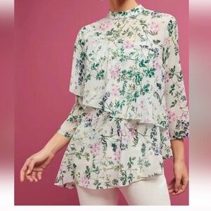 HEMANT & NANDITA Floral Layered Blouse - Pink and Green
